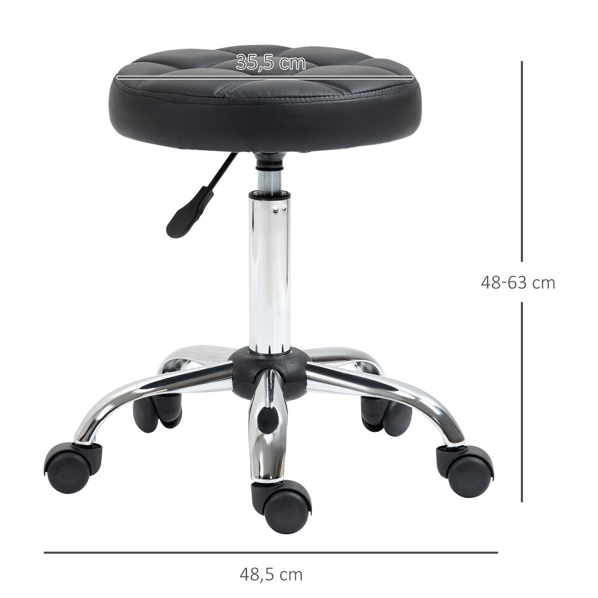 HOMCOM Drehhocker, Salonhocker, höhenverstellbar, Kunstleder, Steppdesign, Schwarz/Silber