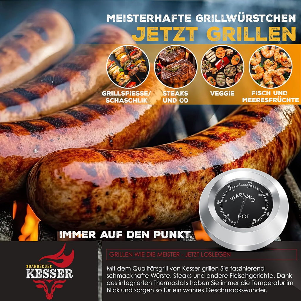 KESSER Holzkohlegrill XL Grillwagen, 2338 cm², Thermometer, Warmhalterost, Grau