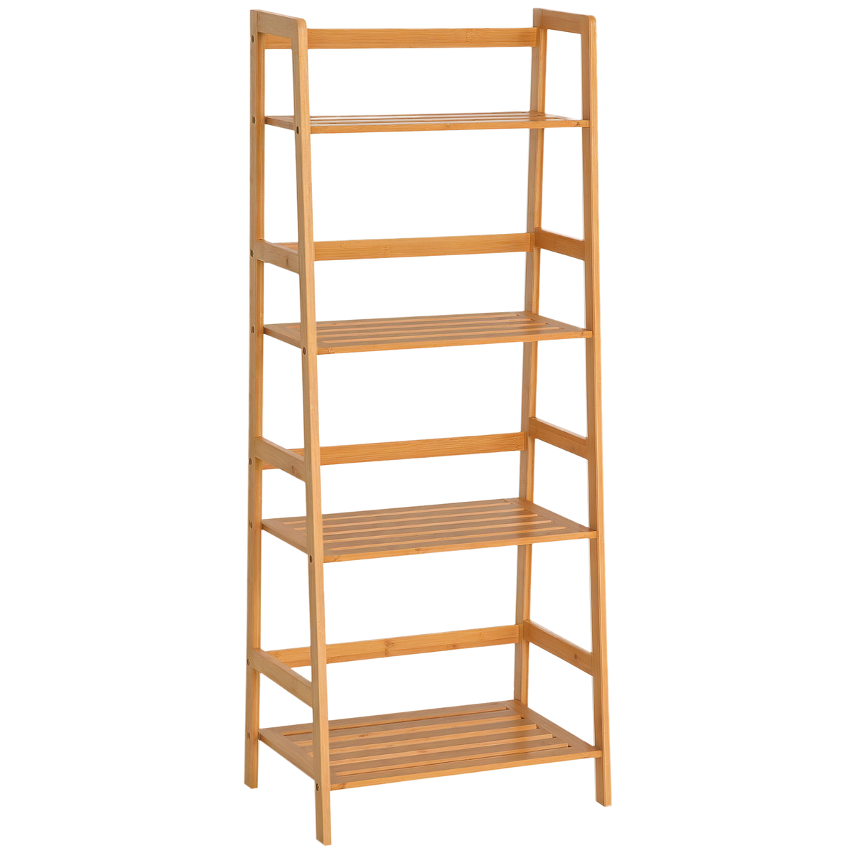 HOMCOM Bücherregal, 4 Ebenen, Leiterdesign, Bambusholz, Natur