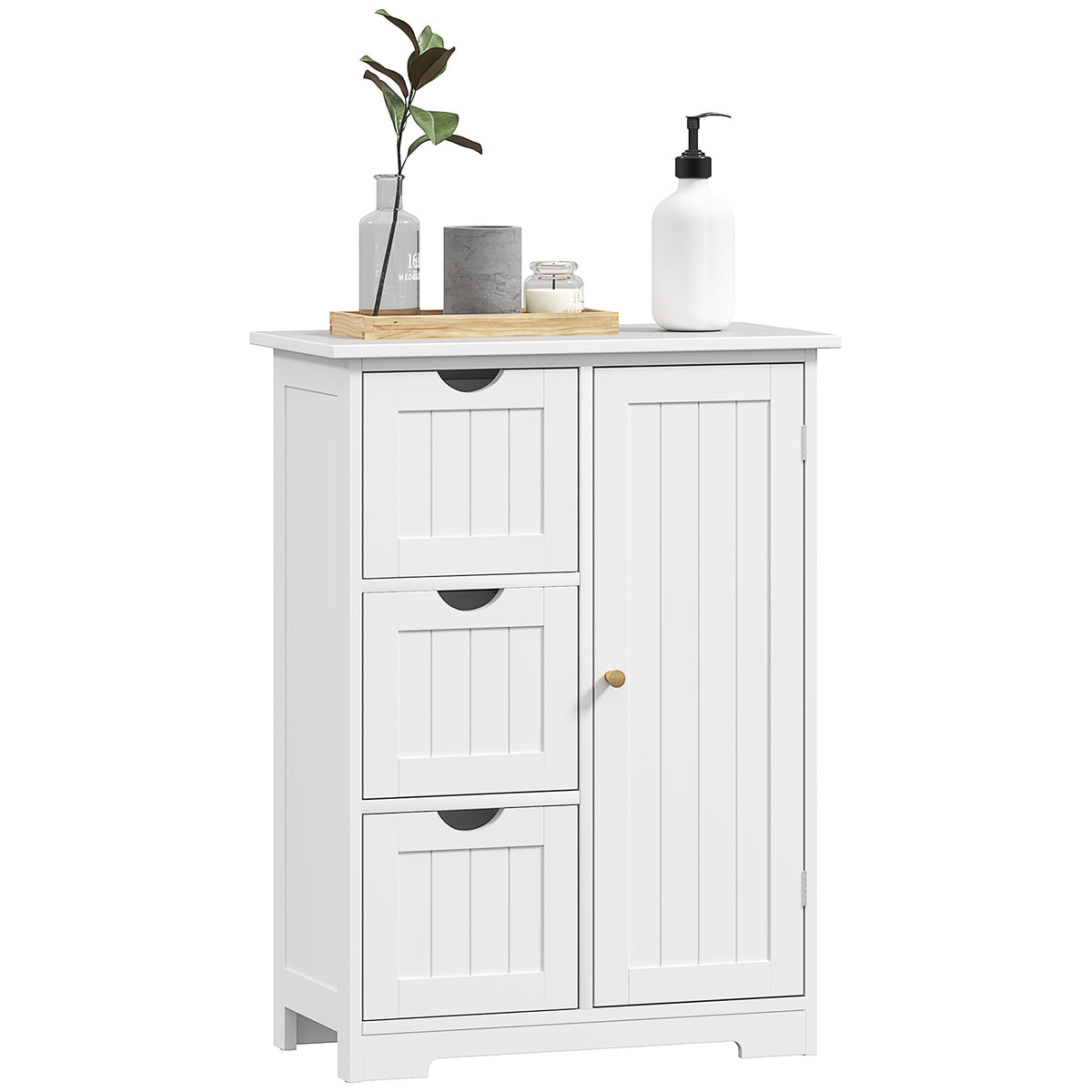HOMCOM Badezimmerschrank, Badkommode, 3 Schubladen, Regal, MDF, Weiß