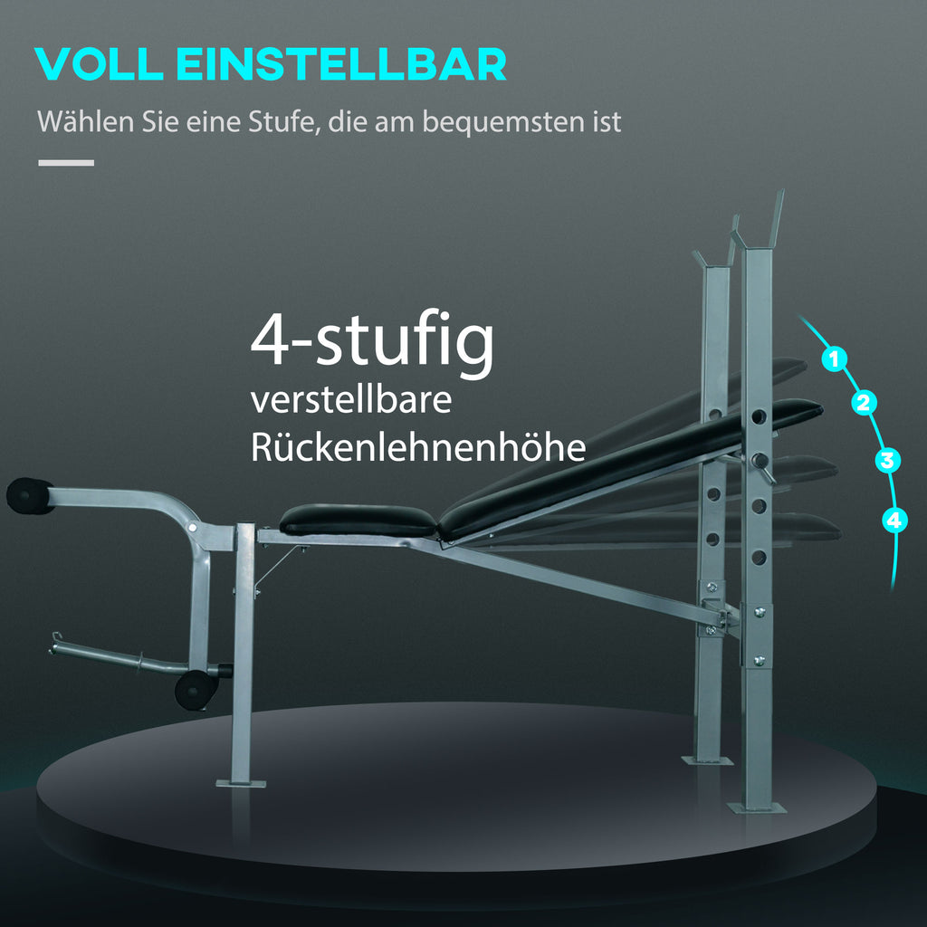 HOMCOM Multifunktion Hantelbank Trainingsbank Kraftstation Schrägbank Fitnessstation Fitnessgerät Stahl 165 x 68 x 114 cm