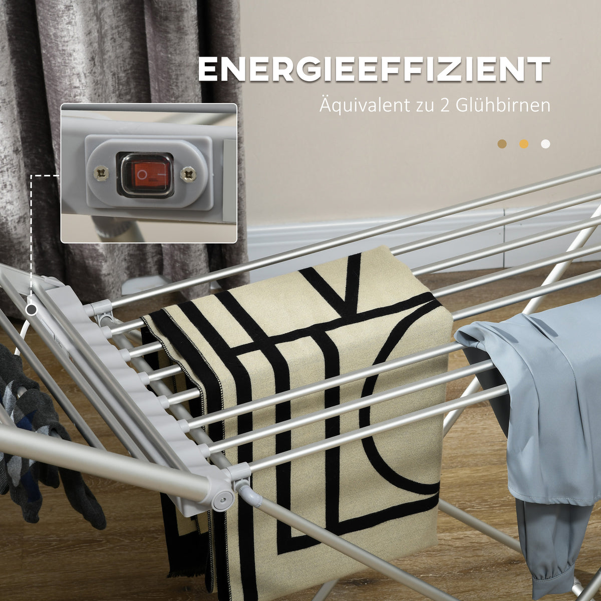 HOMCOM Wäscheständer mit Heizfunktion, 45-55 ℃, zusammenklappbar, 144L x 53B x 96H cm