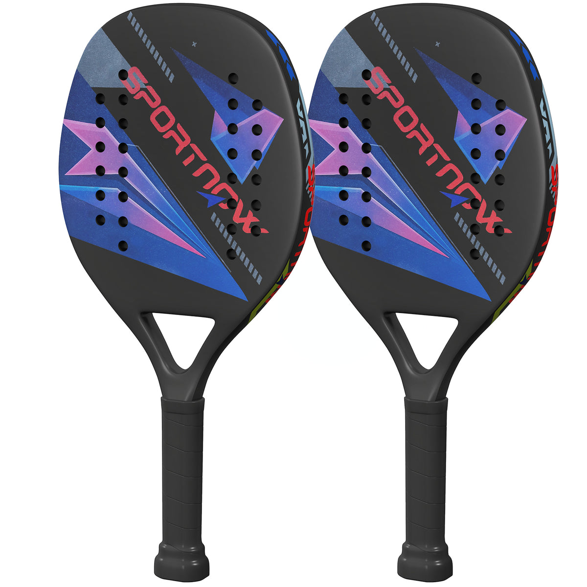 SPORTNOW Beach-Tennisschläger-Set, rutschfester Griff, Kohlefaser, Schwarz