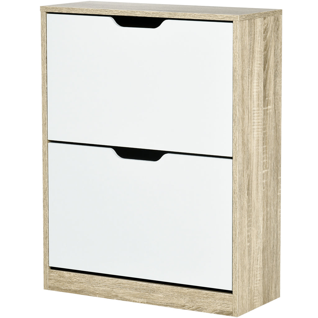 HOMCOM Schlanker Schuhschrank mit 2 Schubladen für 8 Paar Schuhe 62,5x26x81 cm, Holz und Weiß
