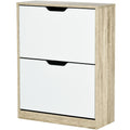 HOMCOM Schlanker Schuhschrank mit 2 Schubladen für 8 Paar Schuhe 62,5x26x81 cm, Holz und Weiß