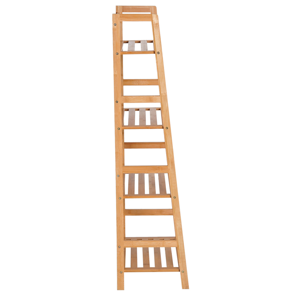 HOMCOM Bücherregal, 4 Ebenen, Leiterdesign, Bambusholz, Natur