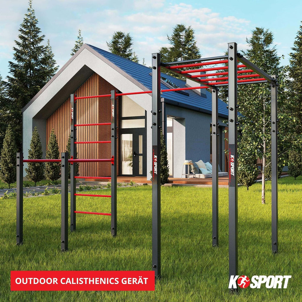 K-Sport Calisthenics Turnstange: Wetterfeste Garten-Kraftstation mit Hangelleiter ✨
