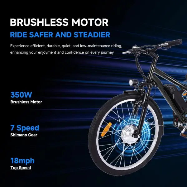26-Inch Adult Electric Tricycle – 3-Wheel Fat-Tire Design, 7-Speed, 350W Motor, 36V 10Ah Removable Battery