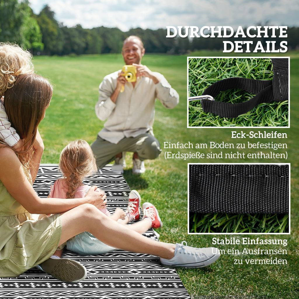 Outsunny Outdoor Teppich robuster Wetterfest Outdoorteppich, Carpet mit Boho-Style, Outdoor-Teppich für Wohnzimmer Balkon