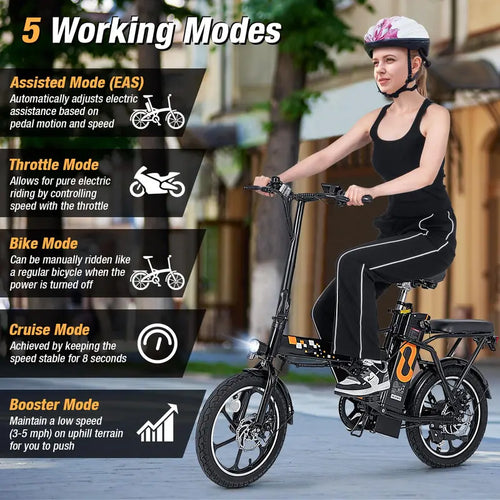 16-Inch Folding Electric Bike – 650W Brushless Motor, Removable 42V 10.4Ah Battery
