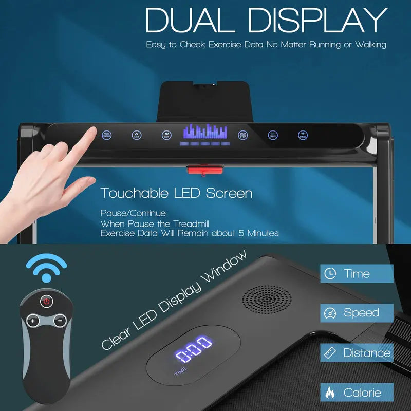 2-in-1 Under-Desk Treadmill – Foldable Electric Model with 2.25HP Motor and LED Control Display
