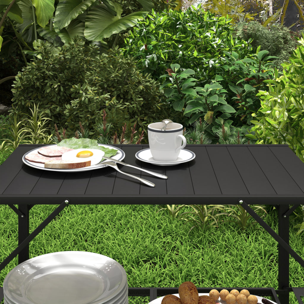 Outsunny Campingtisch Picknicktisch Outdoor-Küchenschrank, klappbar, wetterbeständig, 126 cm x 44 cm x 80 cm, Schwarz
