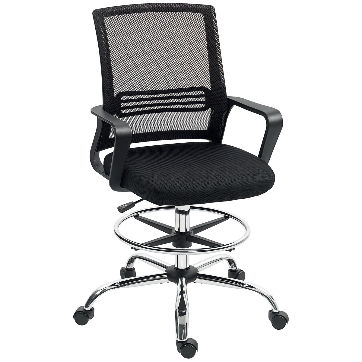HOMCOM Bürostuhl, Drehstuhl, drehbarer Schreibtischstuhl, verstellbar, rollbar, Schwarz