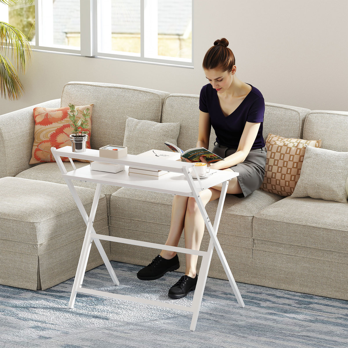 HOMCOM Klappbarer Schreibtisch 75,5 x 50 cm mit Ablagefach für Schlafzimmer, kleine Räume, Weiß