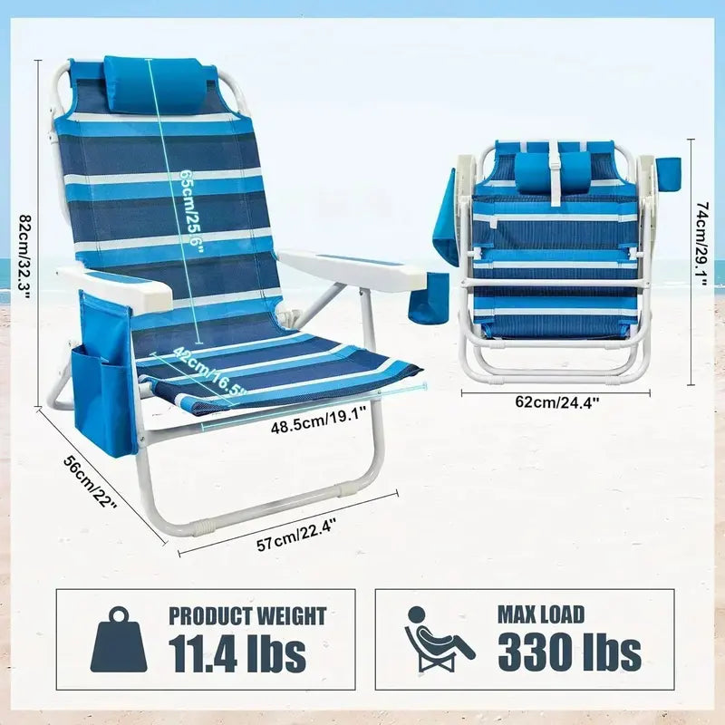 2-Pack Textilene Beach Chairs – 5-Position Folding Recliners with Cooler Bag & Carry Straps