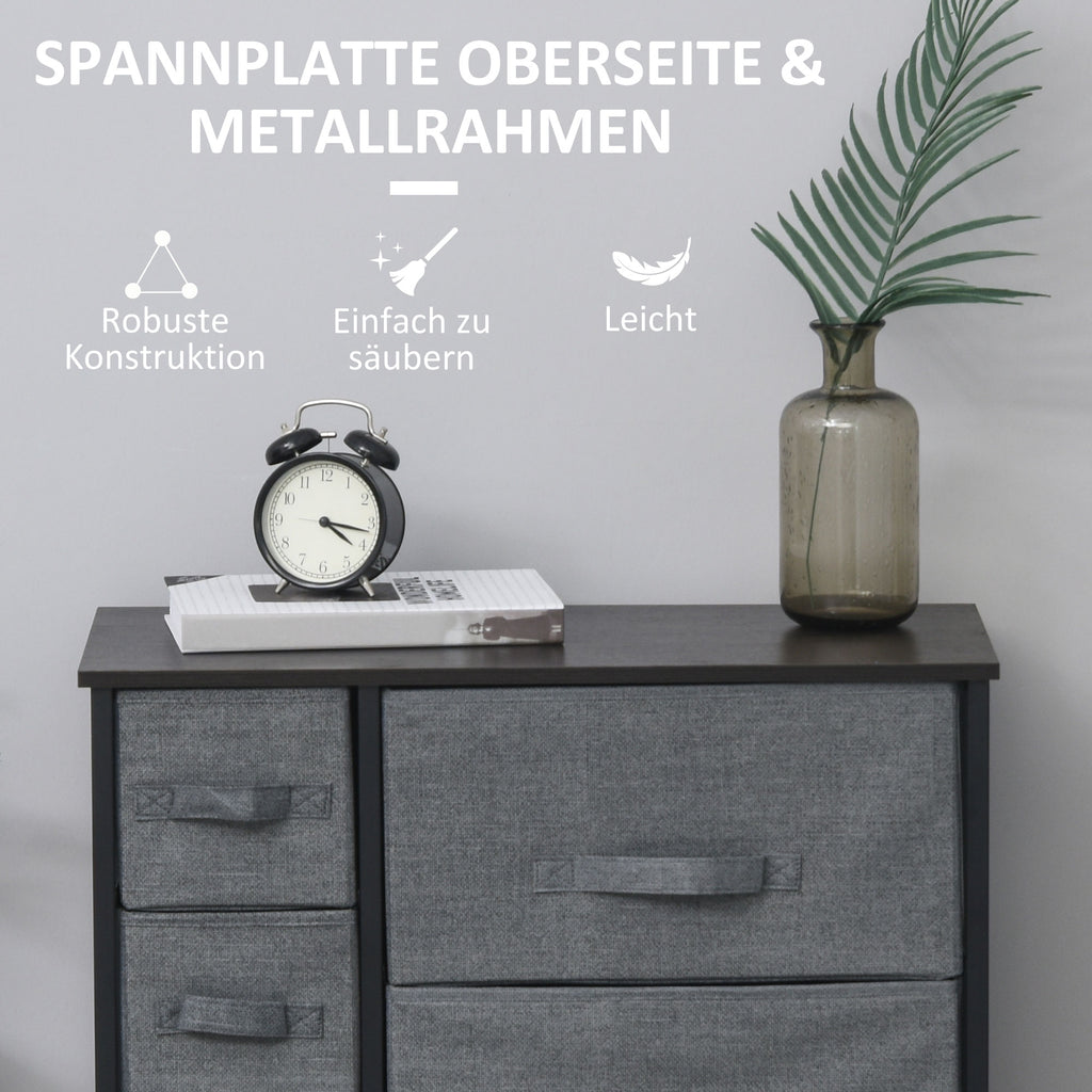 HOMCOM Kommode mit 7 faltbaren Stoffschubladen, Vlies, Metallgestell, 63,5 x 30 x 71 cm, Dunkelgrau
