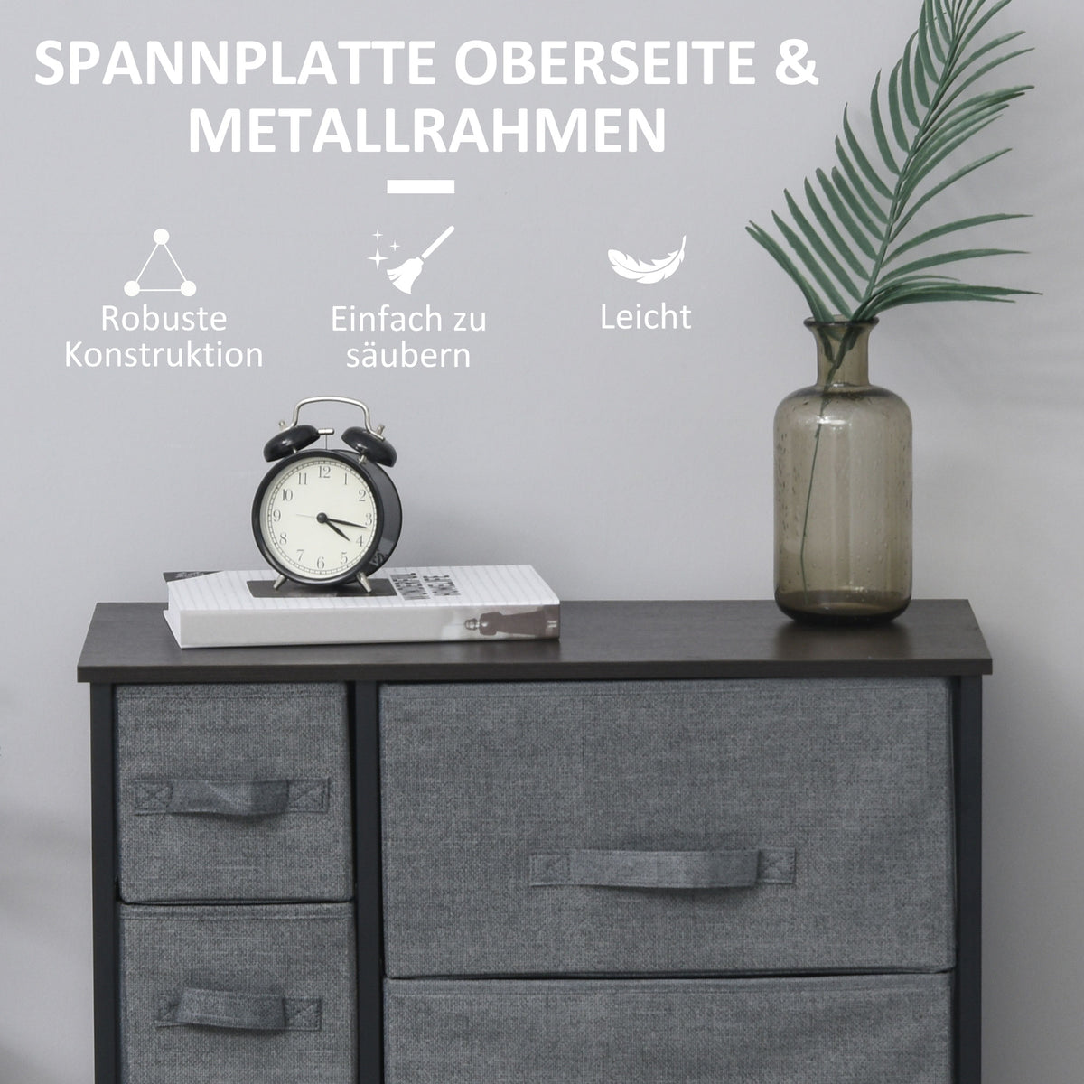 HOMCOM Kommode mit 7 faltbaren Stoffschubladen, Vlies, Metallgestell, 63,5 x 30 x 71 cm, Dunkelgrau