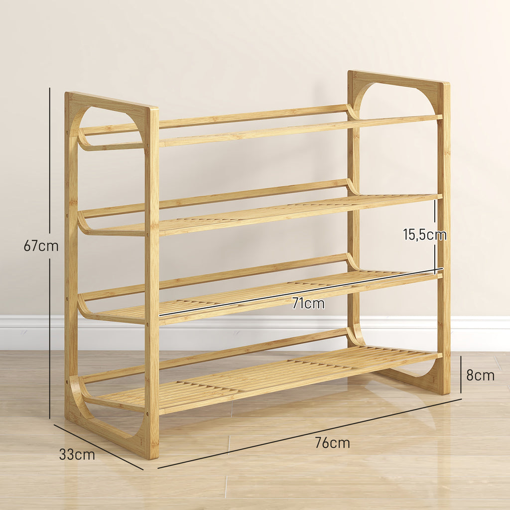 HOMCOM Schuhregal aus Bambus, 15,5 cm Regalhöhe, belüftetes Latten-Design, 76 x 33 x 67 cm, Naturholz-Effekt