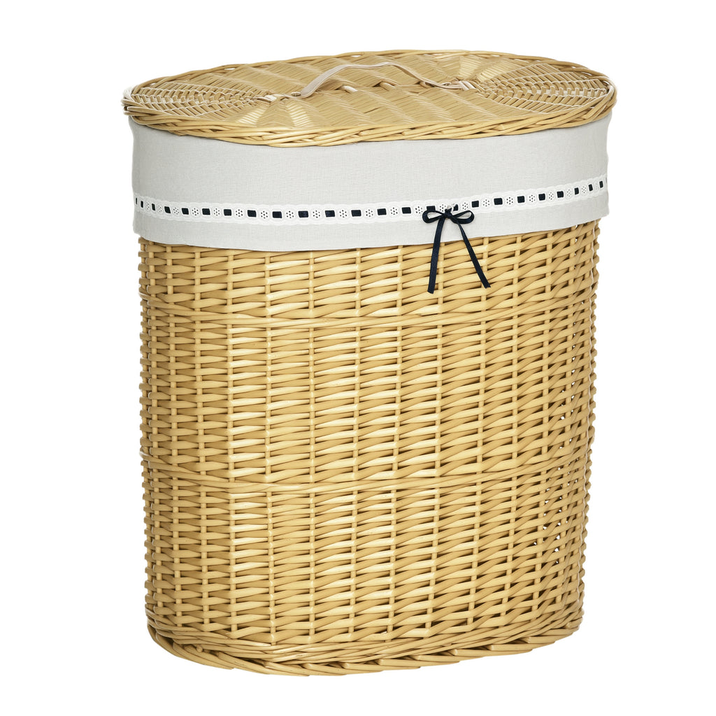 HOMCOM Wäschekorb aus Weide mit Deckel Wäschesammler mit Griff, herausnehmbarer Wäschesack, Laundry Baskets Wäschebox für Badezimmer Waschküche Schlafzimmer Natur