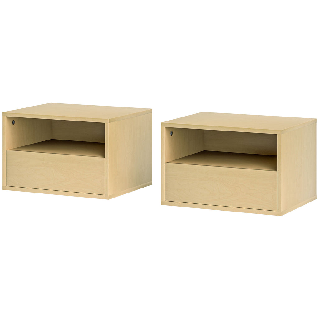 HOMCOM 2-teiliges Wandnachttisch-Set, Nachttisch, Nachtkommode, Spanplatte, Natur, 45 x 35 x 27,5 cm