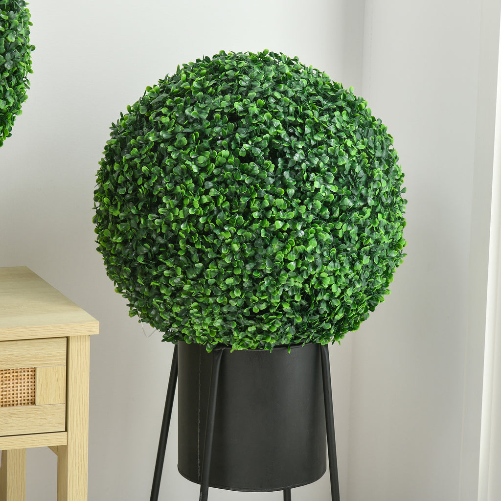 HOMCOM 2er-Set Buchsbaumkugel, Künstliche Pflanzen, Zimmerpflanze mit UV-Schutz, Deko-Pflanze, für Indoor, Outdoor, Grün
