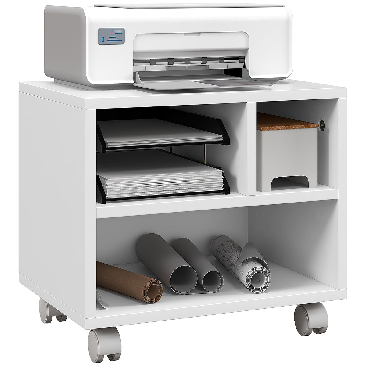 HOMCOM Druckerständer Büromöbel Büro Organizer 4 offene Fächer 40L x 30B x 36H cm weiß
