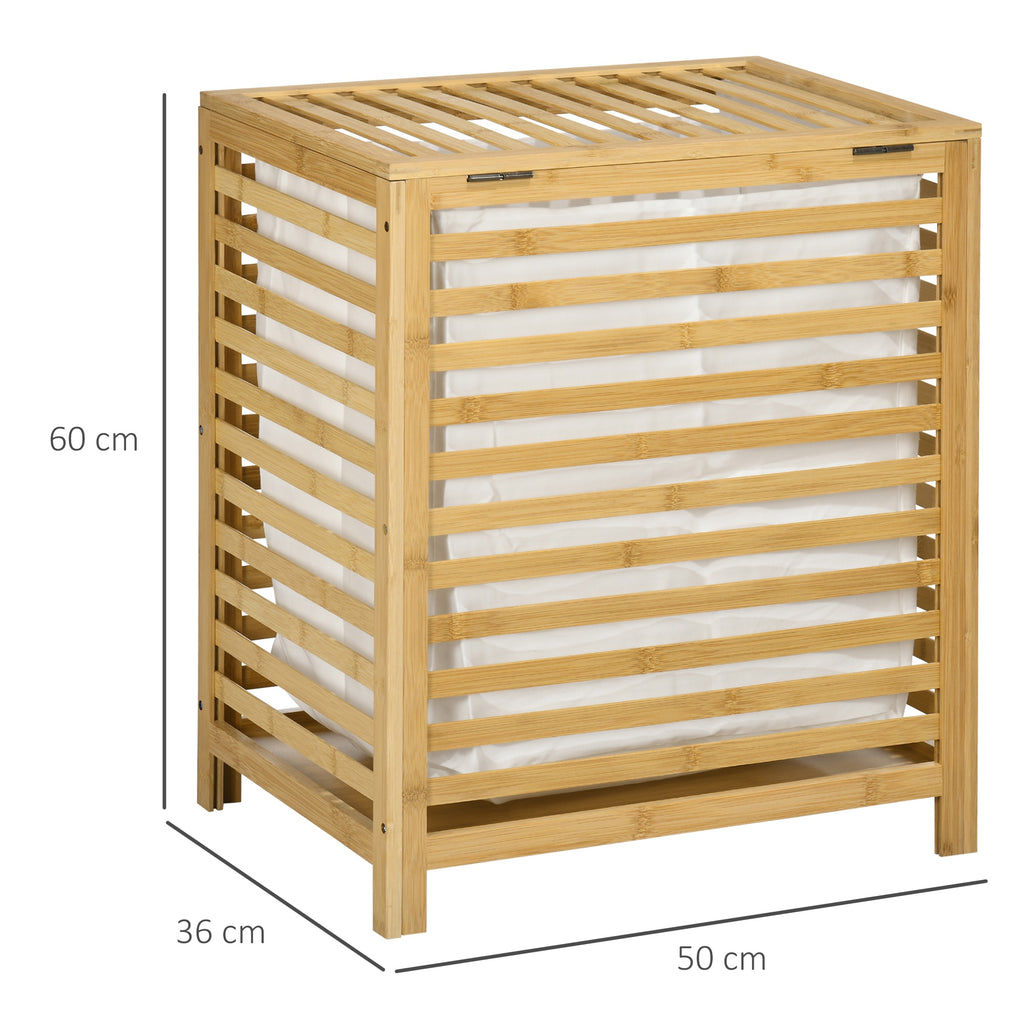 HOMCOM Wäschekorb aus Bambus, herausnehmbarer Wäschesack, wasserbeständig, Natur + Beige
