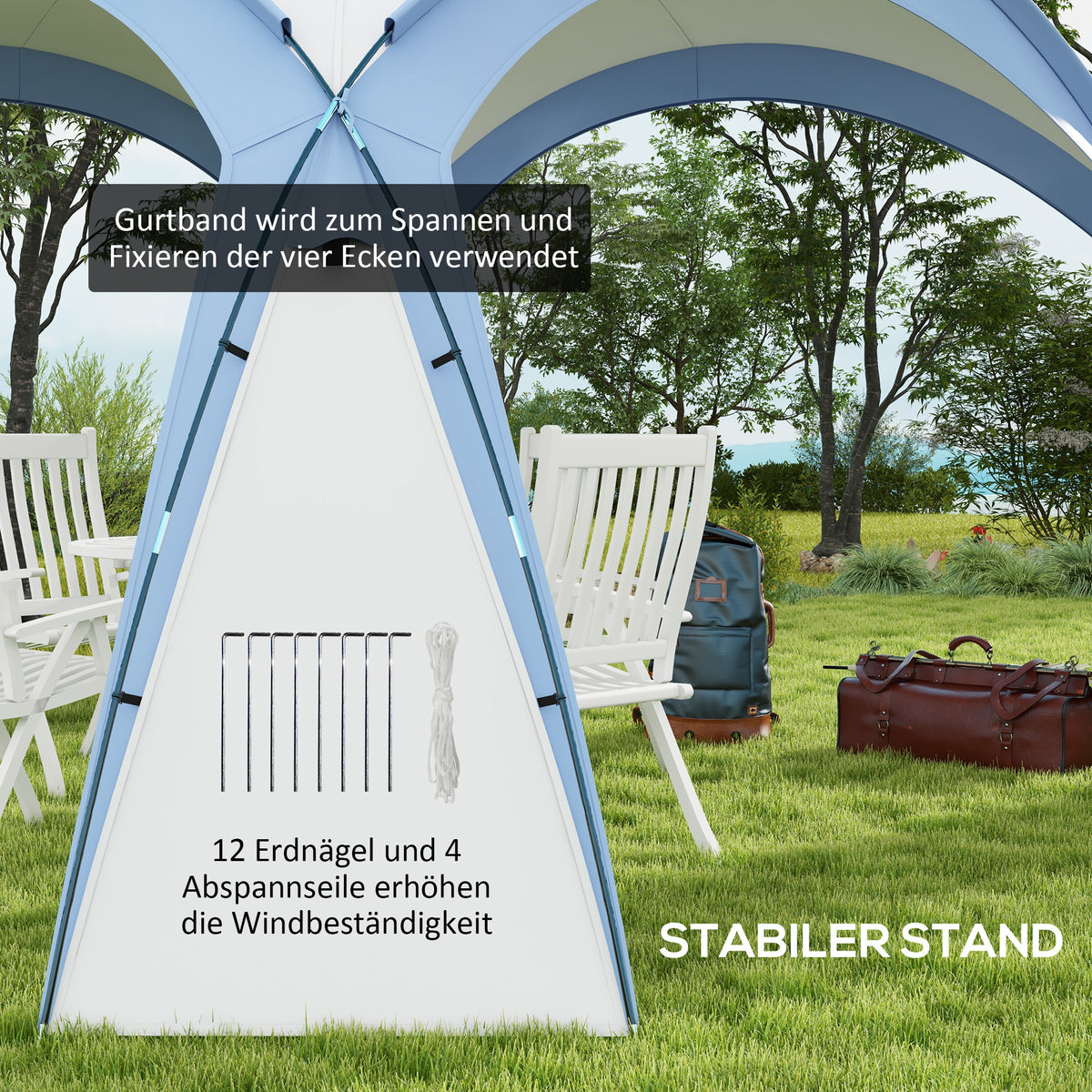 Outsunny Event Shelter 3,5 x 3,5m Pavillon mit Haken Tür Wasserabweisend winterfest Gartenpavillon Hellblau
