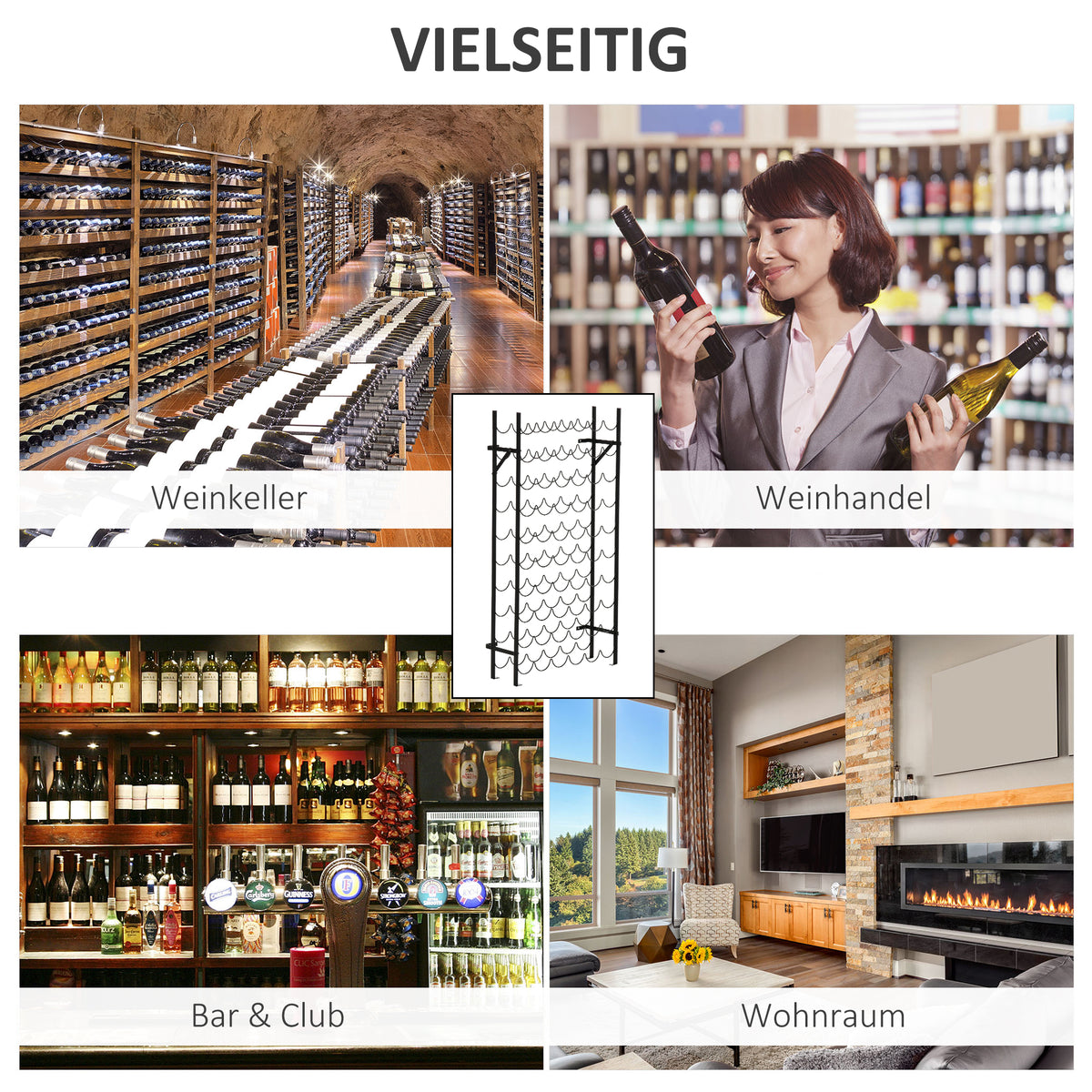 HOMCOM Weinregal Weinständer Flaschenregal 60 Flaschen Wandbefestigung Metall Schwarz