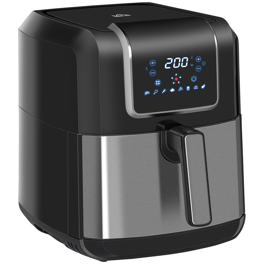 HOMCOM Heißluftfritteuse 6,5 L 1700W mit 8 Menüs LED-Display Antihaftbeschichteter Korb für gesundes ölfreies fettarmes Kochen Schwarz 36,5 x 29 x 33,8 cm