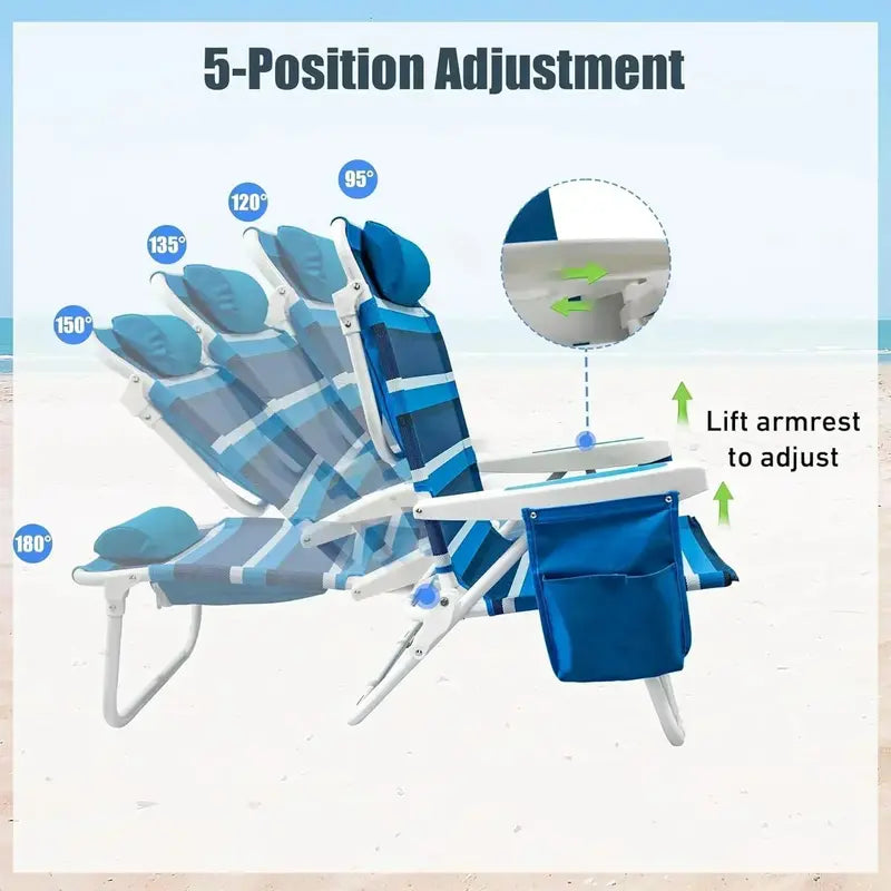 2-Pack Textilene Beach Chairs – 5-Position Folding Recliners with Cooler Bag & Carry Straps