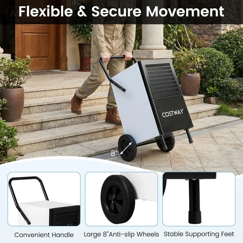 189-Pint Industrial Dehumidifier Featuring Drain Pump, 3.3-Foot Hose & Casters