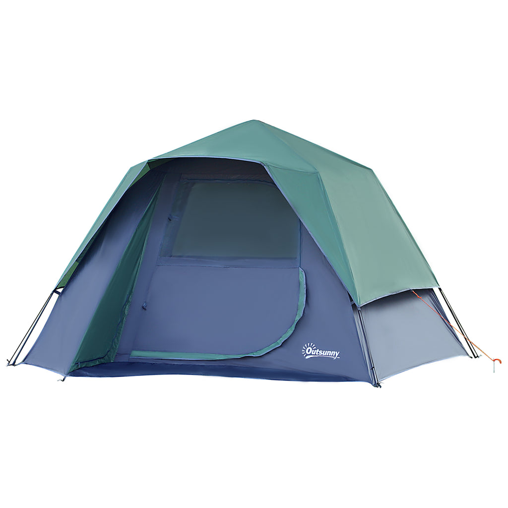 Outsunny Pop-up-Campingzelt Familienzelt für 3 Personen wasserdicht leicht belüftet leicht aufzubauen große Tür + 4 Fenster Maße 2,5L x 1,94B x 1,6H m Fiberglas Polyester Oxford Blau Grün