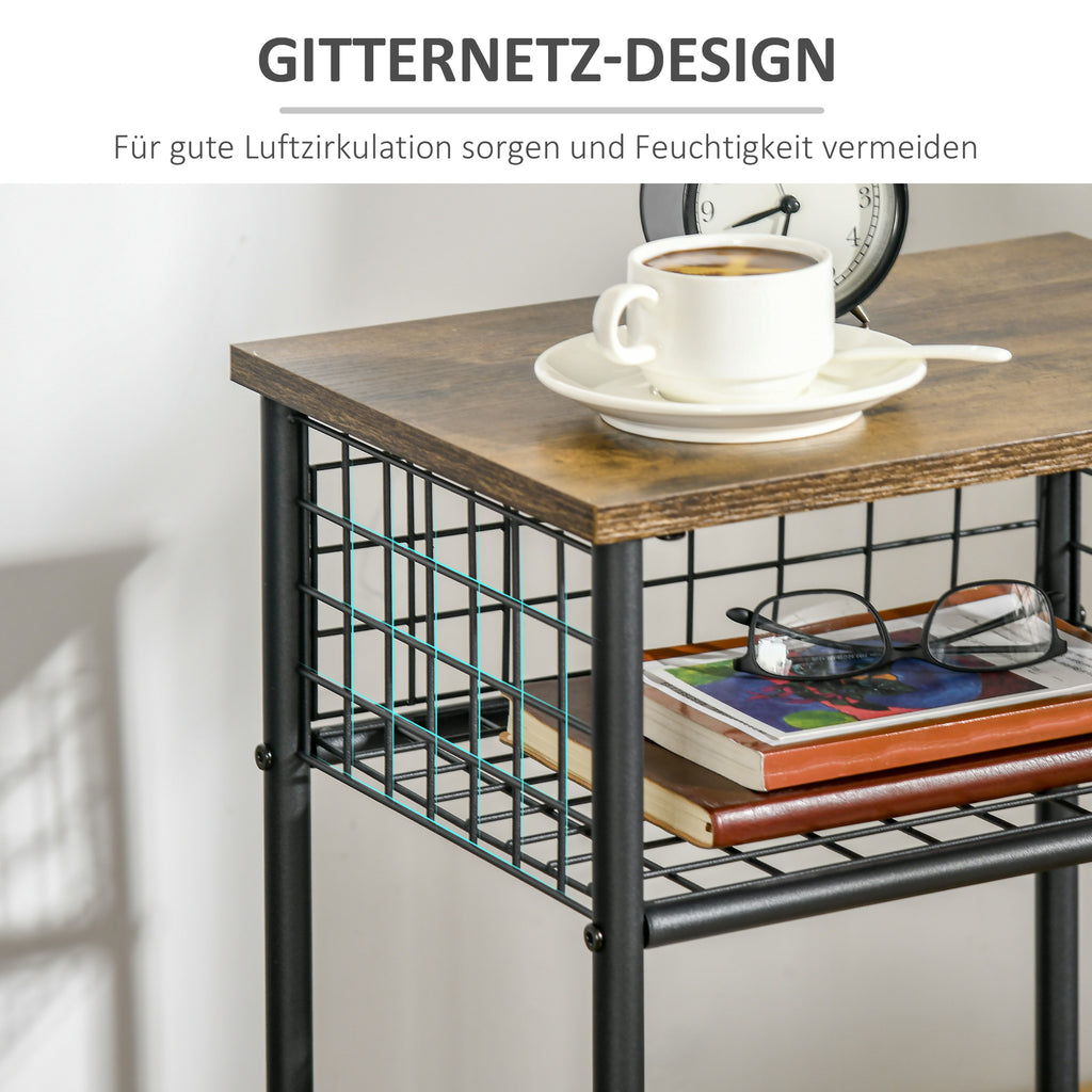 HOMCOM Küchenwagen im Industriedesign 1 Regal 1 Aufbewahrungskorb 4 Räder 40 cm x 30 cm x 62 cm Stahl Schwarz + Braun