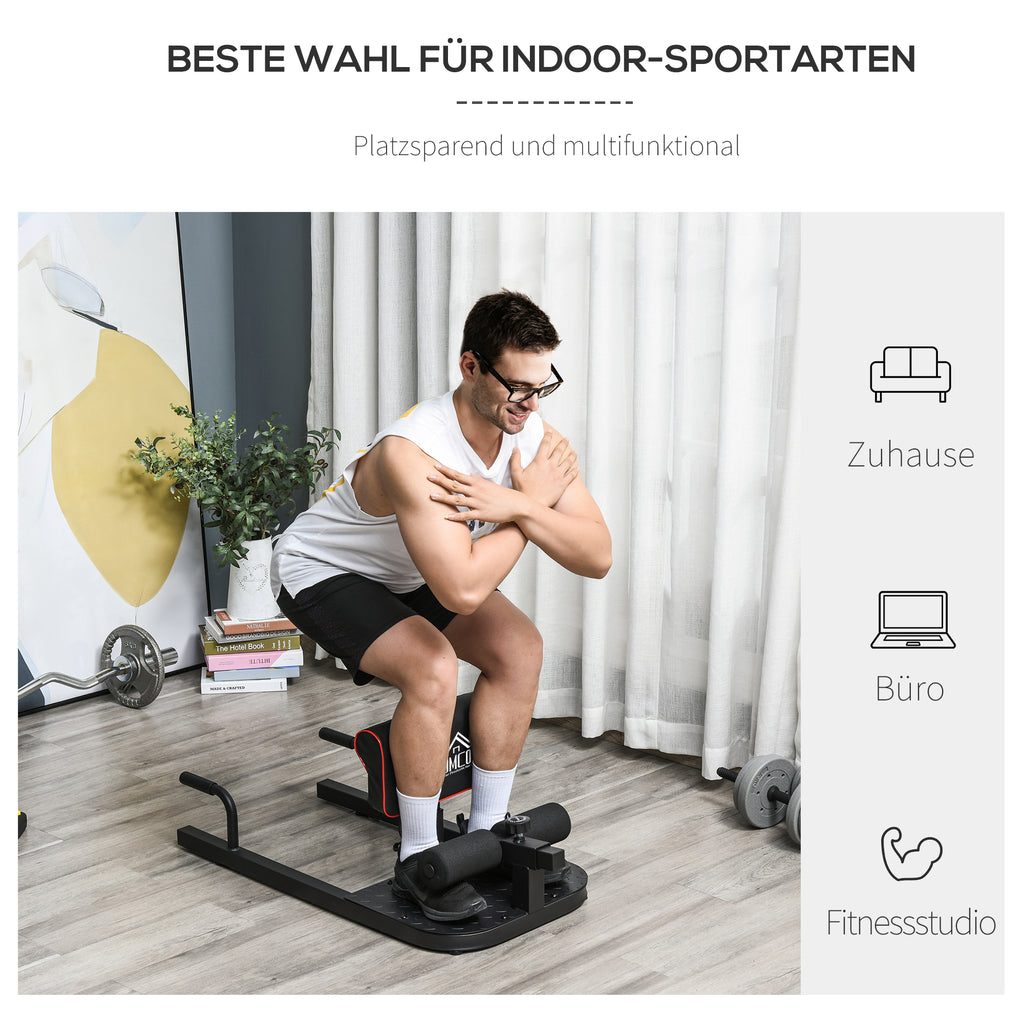 HOMCOM Sissy Squat Kniebeugentrainer Beintrainer Bauch-Gesäß-Trainer 3 in 1 Trainer verstellbar bis 120 kg Stahl Schwarz 50 x 97 x (44,5–56,5) cm