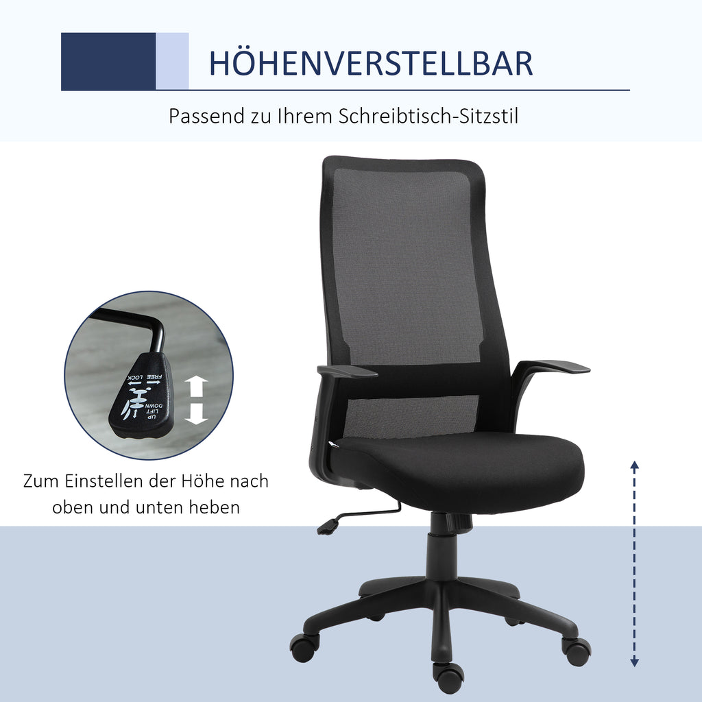 Vinsetto Bürostuhl Kopflehne Home-Office-Stuhl höhenverstellbarer Schreibtischstuhl ergonomisch 360°-Drehräder Büro Schaumstoff Nylon Schwarz 62 x 62 x 113-122 cm