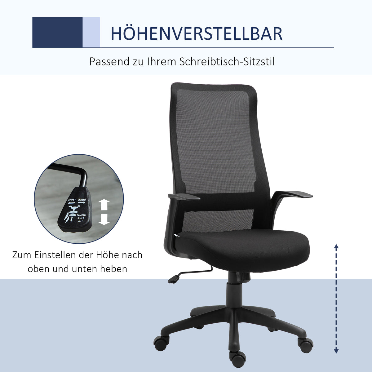 Vinsetto Bürostuhl Kopflehne Home-Office-Stuhl höhenverstellbarer Schreibtischstuhl ergonomisch 360°-Drehräder Büro Schaumstoff Nylon Schwarz 62 x 62 x 113-122 cm