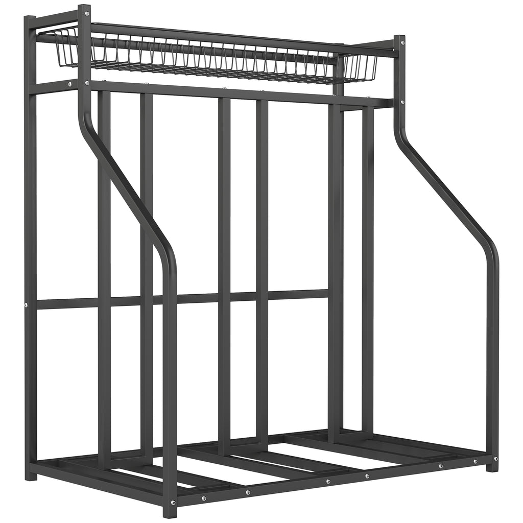 SPORTNOW Fahrradständer 3-Fahrrad-Parkständer mit oberem Korb 4 Haken 90 x 54 x 100 cm Schwarz