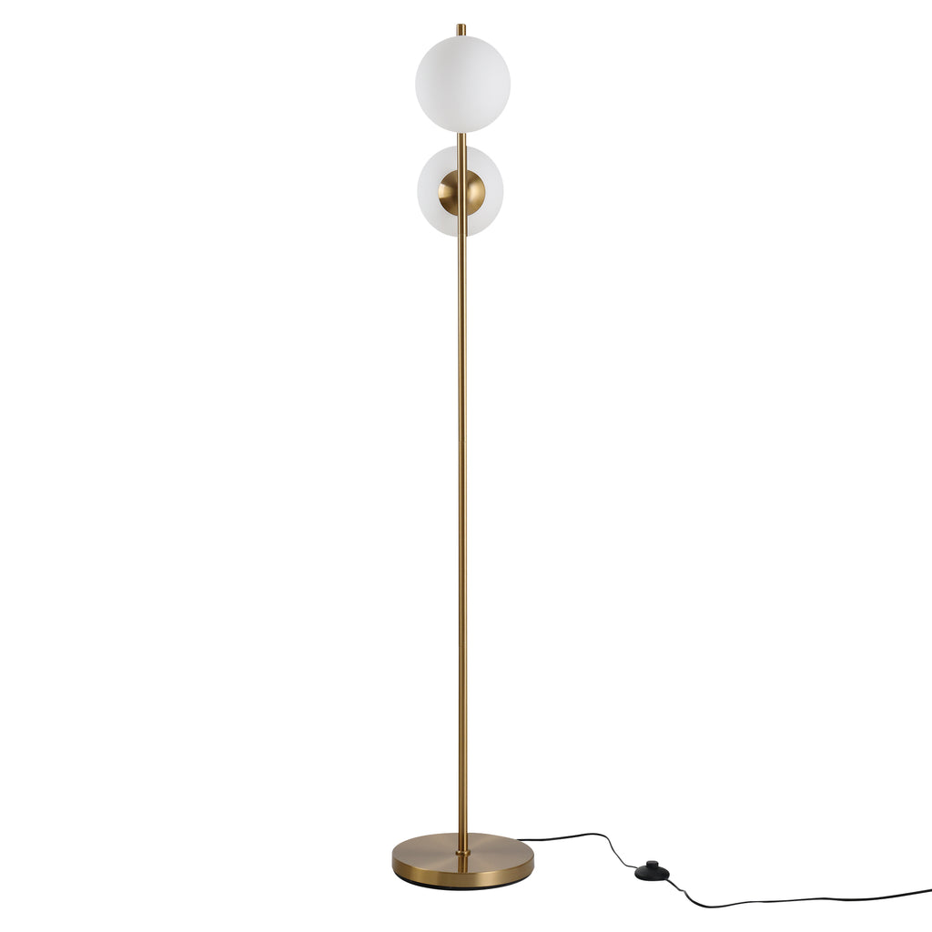 HOMCOM Stehlampe Stehleuchte Standleuchte 2-teiliger Glas-Lampenschirm, Stahl+Glas, 39 x 28 x 165cm (Golden+Weiß)