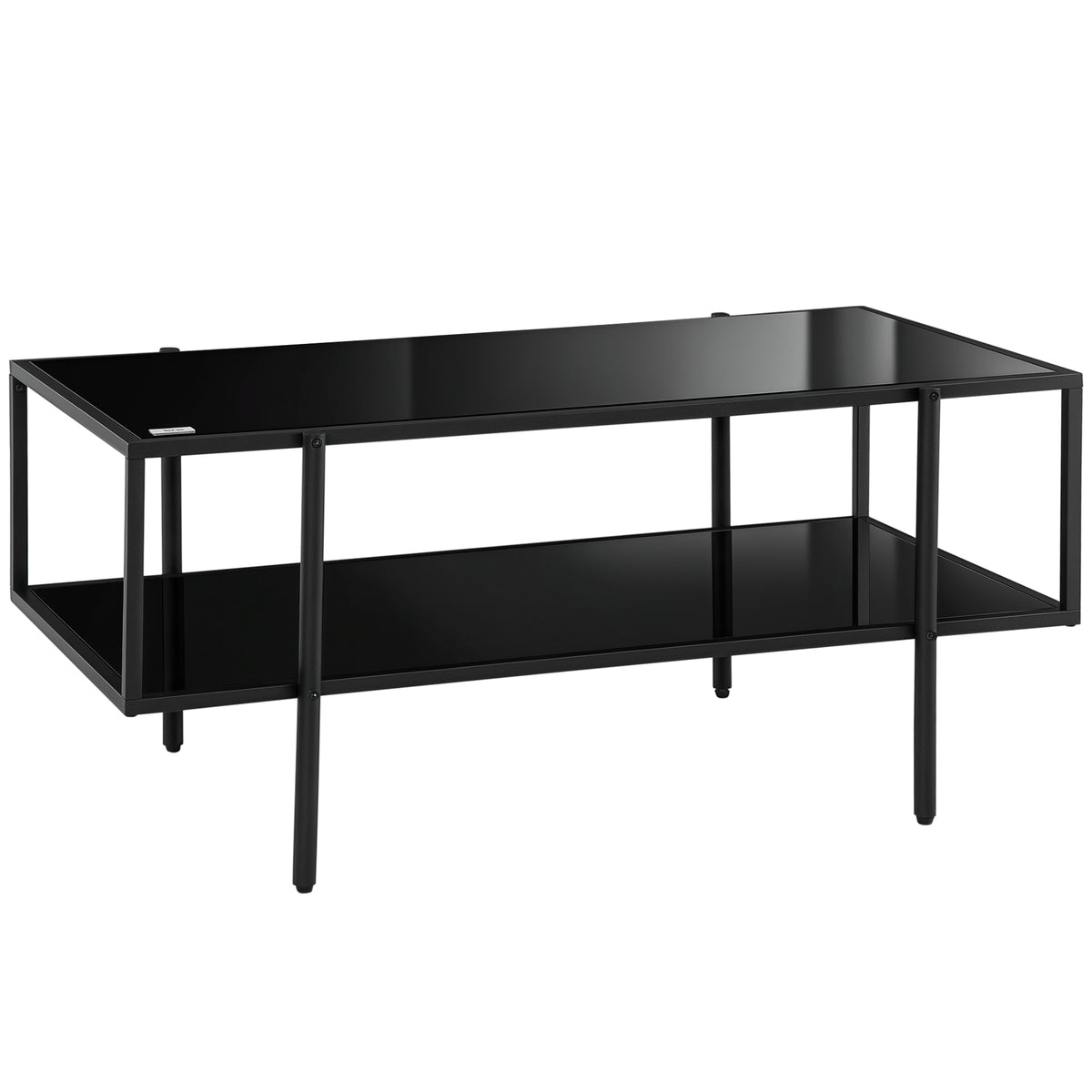 HOMCOM Couchtisch mit Ablage, verstellbare Füße, Stahlrahmen, Glasplatte, 100 x 55 x 45,5 cm, Schwarz