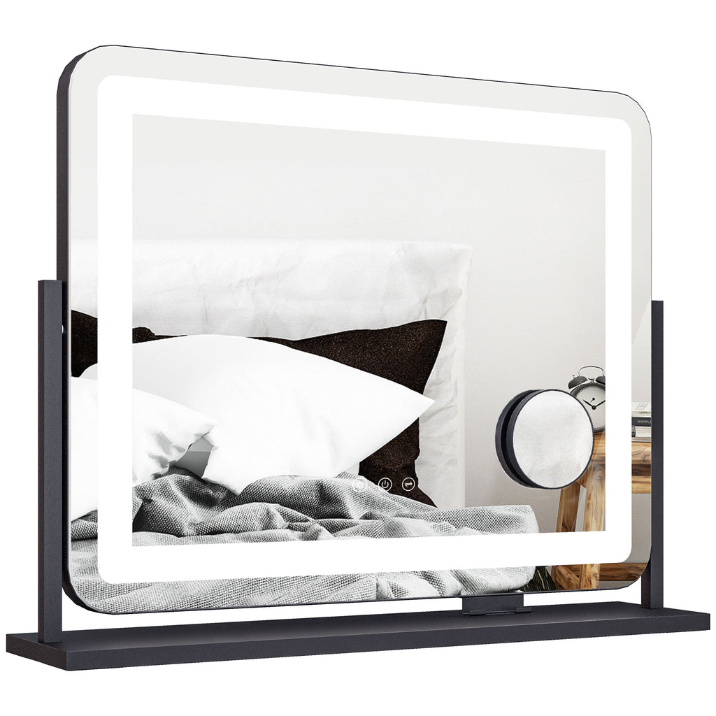 HOMCOM Schminkspiegel mit LED-Lampen, USB-Anschluss, 3 Modi, drehbar, Schwarz