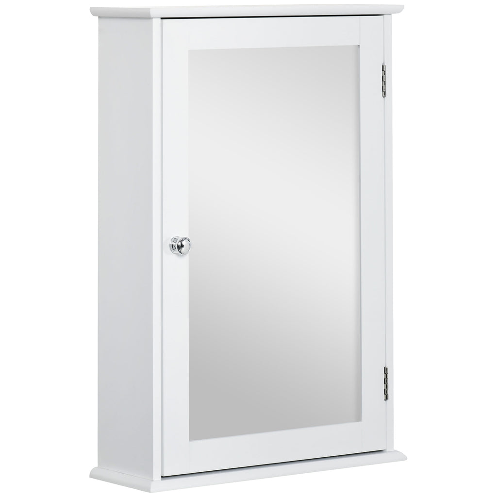 kleankin Wandspiegel-Schrank für das Badezimmer mit Spiegel - Spiegelschrank - WC-Aufbewahrungsschrank - 1 Tür, 2 Regale - Weißes MDF-Glas