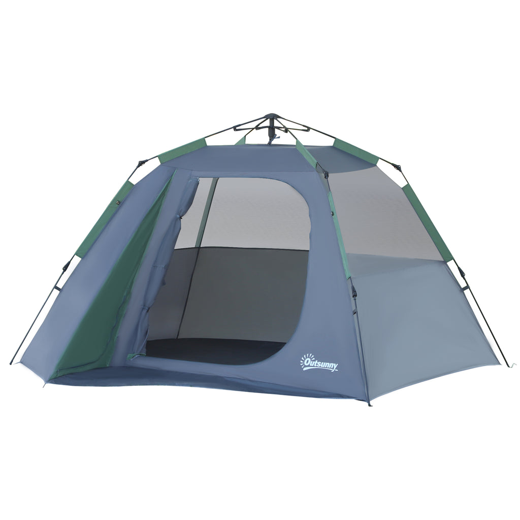 Outsunny Pop-up-Campingzelt Familienzelt für 3 Personen wasserdicht leicht belüftet leicht aufzubauen große Tür + 4 Fenster Maße 2,5L x 1,94B x 1,6H m Fiberglas Polyester Oxford Blau Grün