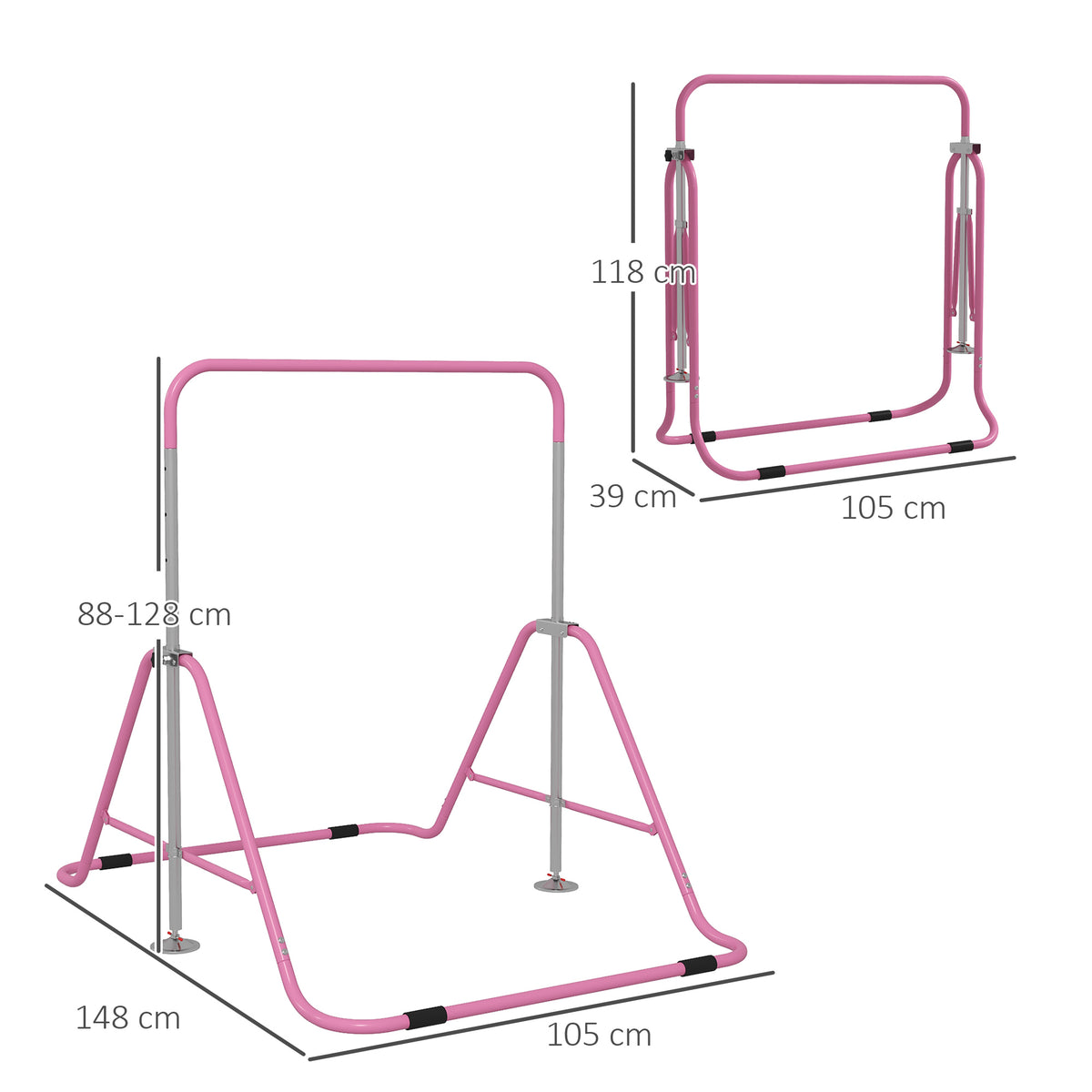 HOMCOM Kinderturnstange für Kinder, klappbar, Höhe verstellbar von 88 bis 128 cm, Rose