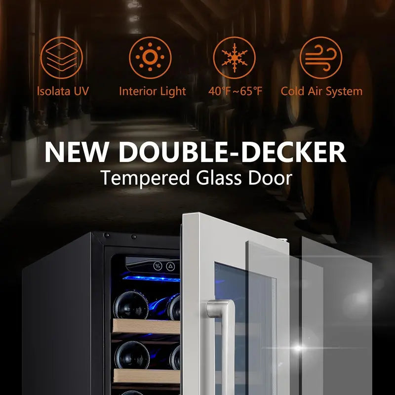 24-Inch Dual-Zone Wine Cooler – 46-Bottle Capacity, Built-In or Freestanding Stainless Steel Fridge