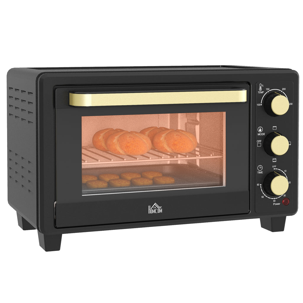 HOMCOM Mini-Ofen, Toasterofen, Timer, Gitterrost, Backblech, Glasfenster, Metall, Schwarz