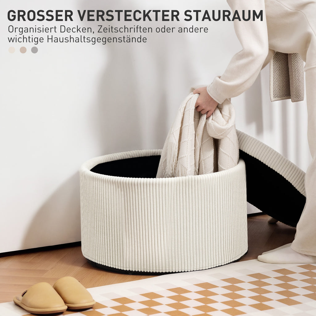 HOMCOM Fußhocker mit 97 L Stauraum, Cordstoff, Schaumstoff, Sitzhocker, Beige