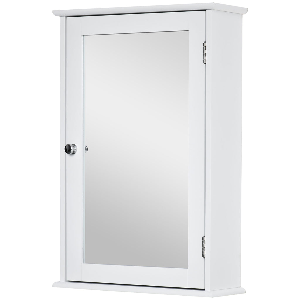 kleankin Wandspiegel-Schrank für das Badezimmer mit Spiegel - Spiegelschrank - WC-Aufbewahrungsschrank - 1 Tür, 2 Regale - Weißes MDF-Glas