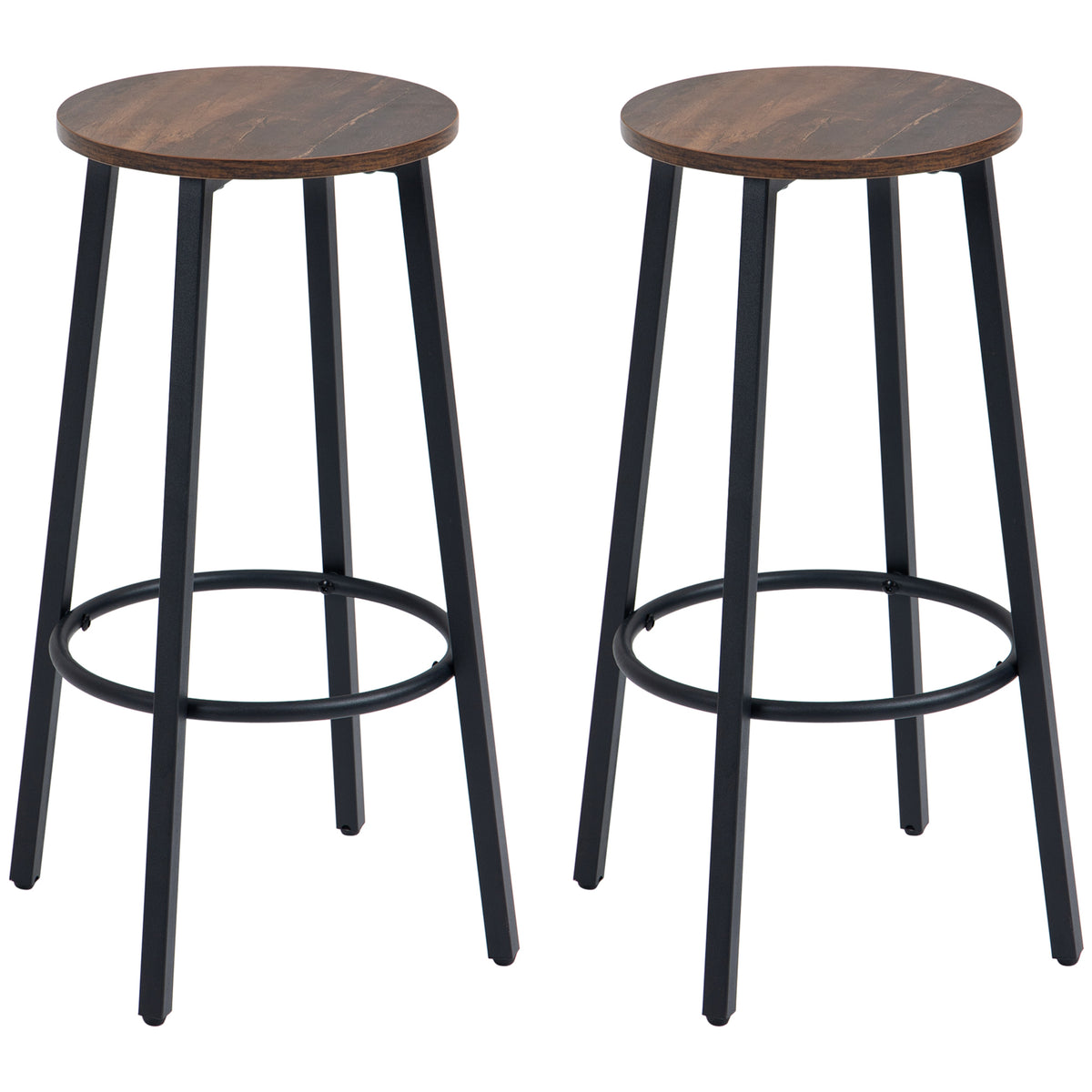 HOMCOM Barhocker-Set aus 2 Barstühlen im Industrial Design, Metallrahmen, Fußstütze, 42 x 42 x 65 cm