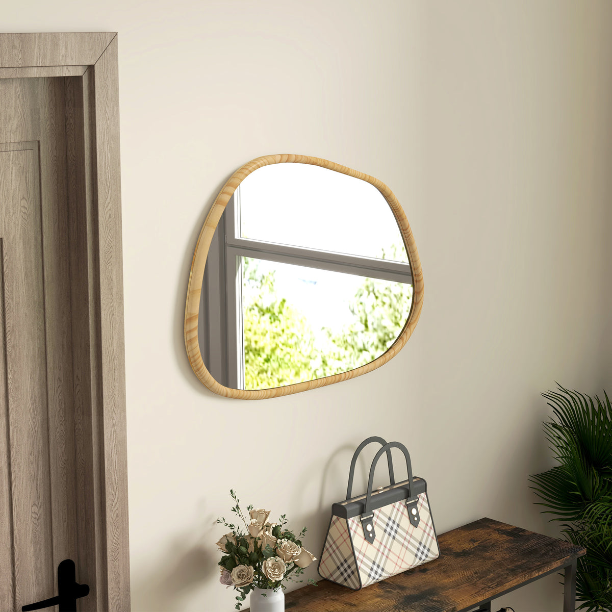 HOMCOM Wandspiegel Dekospiegel Spiegel, Vintage-Design, 70 cm x 2,1 cm x 50 cm, Massivholz, Natur